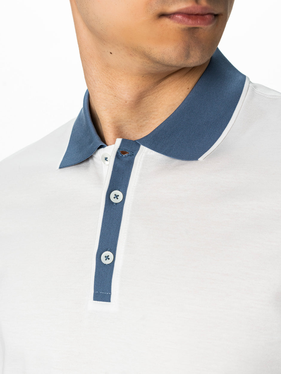 Tricou Barbati Polo Modern Alb Cu Guler Bleu Bumbac Natural BMan294 (3)