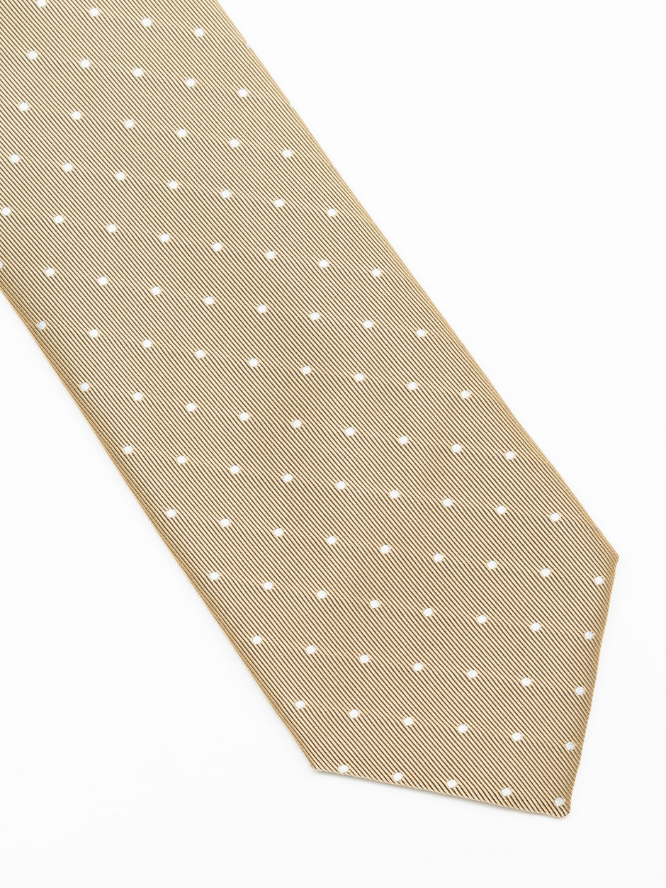 Cravata Eleganta Barbati Crem Imprimeu Puncte Albe Bman919 (4)