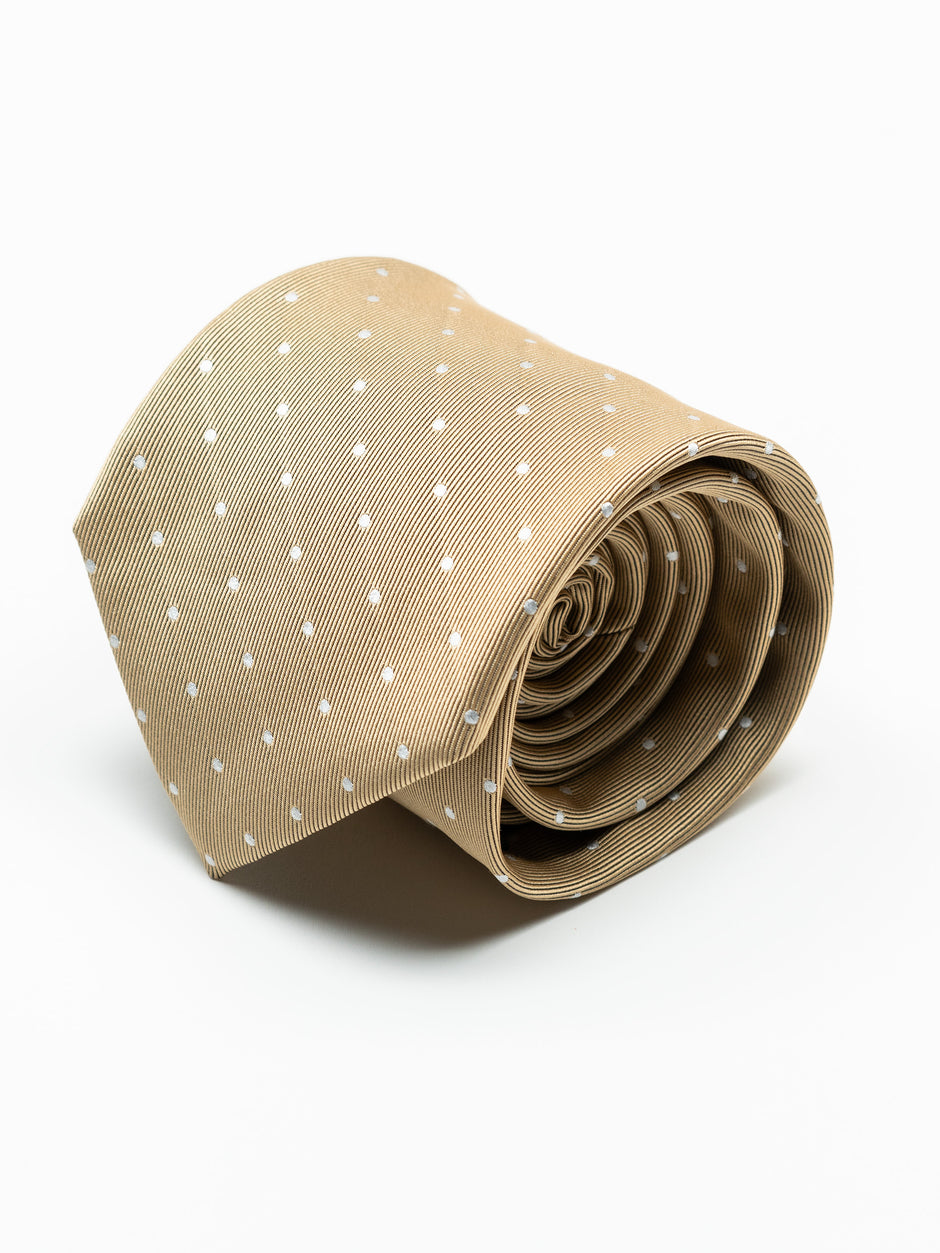 Cravata Eleganta Barbati Crem Imprimeu Puncte Albe Bman919 (1)
