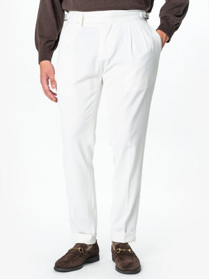 Pantaloni Albi Cu Pense Barbati Gurkha Off White BMan703