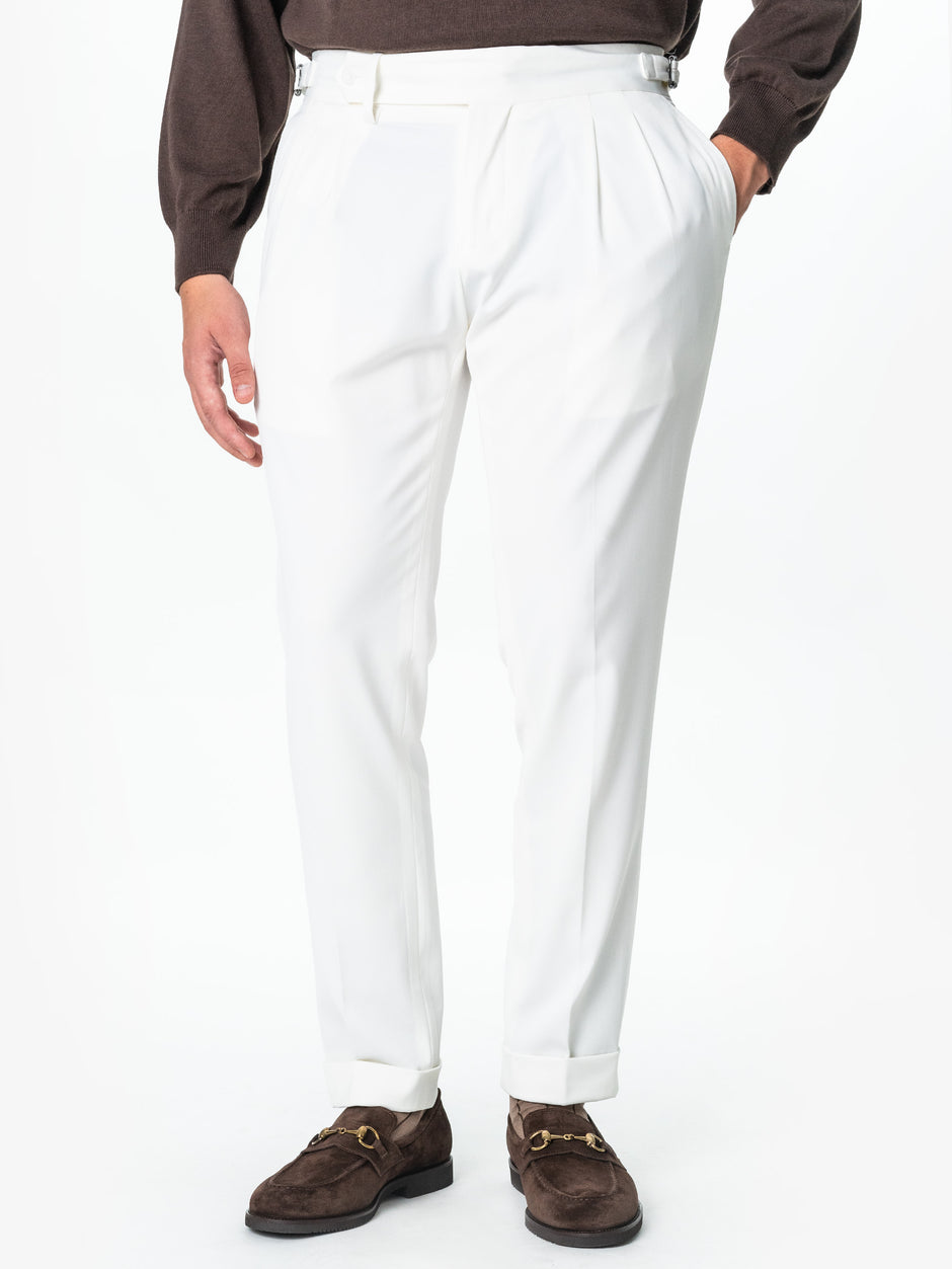 Pantaloni Albi Cu Pense Barbati Gurkha Off White BMan703 (1)