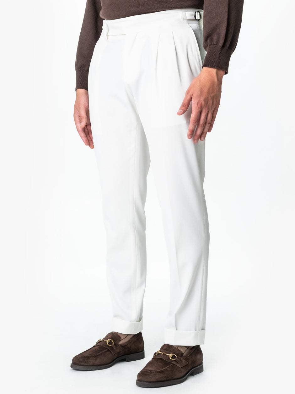 Pantaloni Albi Cu Pense Barbati Gurkha Off White BMan703 (5)