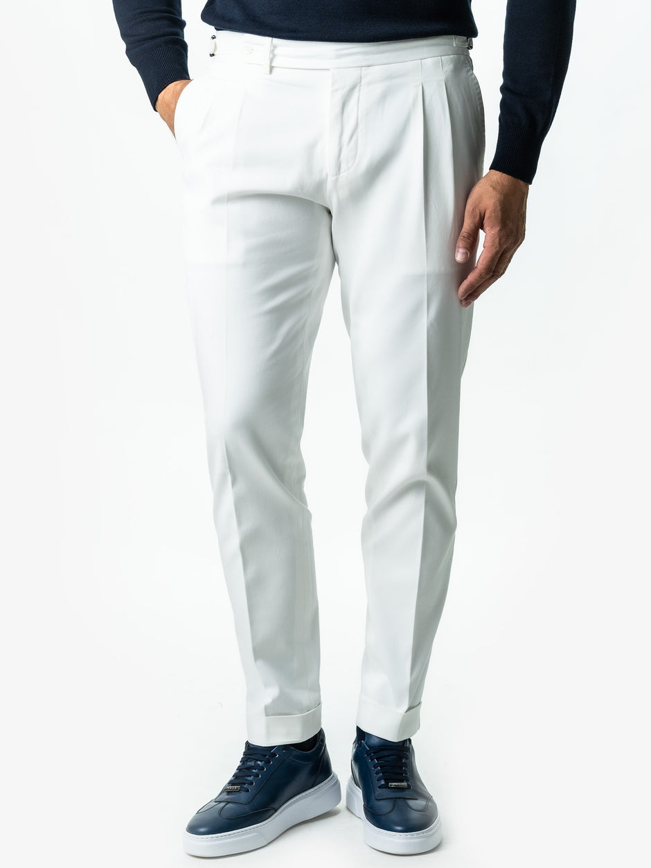 Pantaloni Albi Gurkha Cu Pense Barbati Off White Bumbac All Season BMan0021 (4)