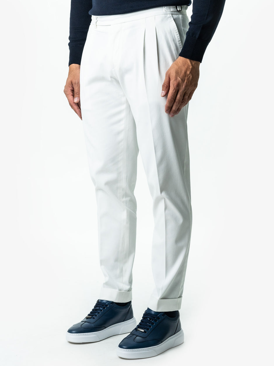 Pantaloni Albi Gurkha Cu Pense Barbati Off White Bumbac All Season BMan0021 (7)