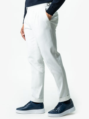 Pantaloni Albi Gurkha Cu Pense Barbati Off White Bumbac All Season BMan0021