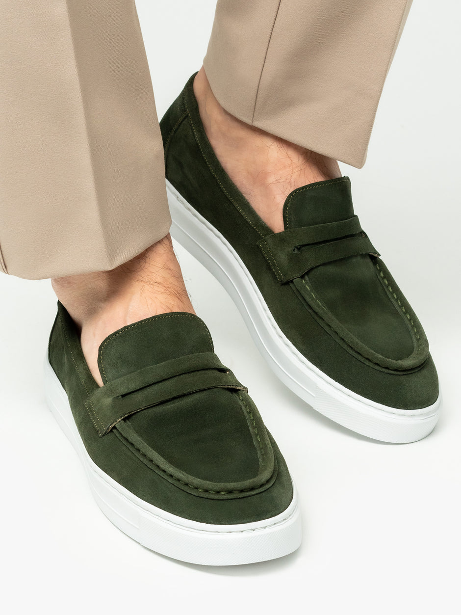 Mocasini Smart Casual Verde Barbati Vara Piele Intoarsa Naturala BMan217 (7)