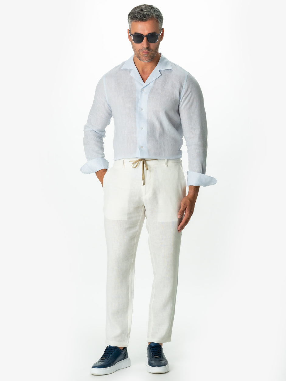 Pantaloni Albi Casual De Vara Cu Snur In Talie Barbati In Natural BMan714 (6)