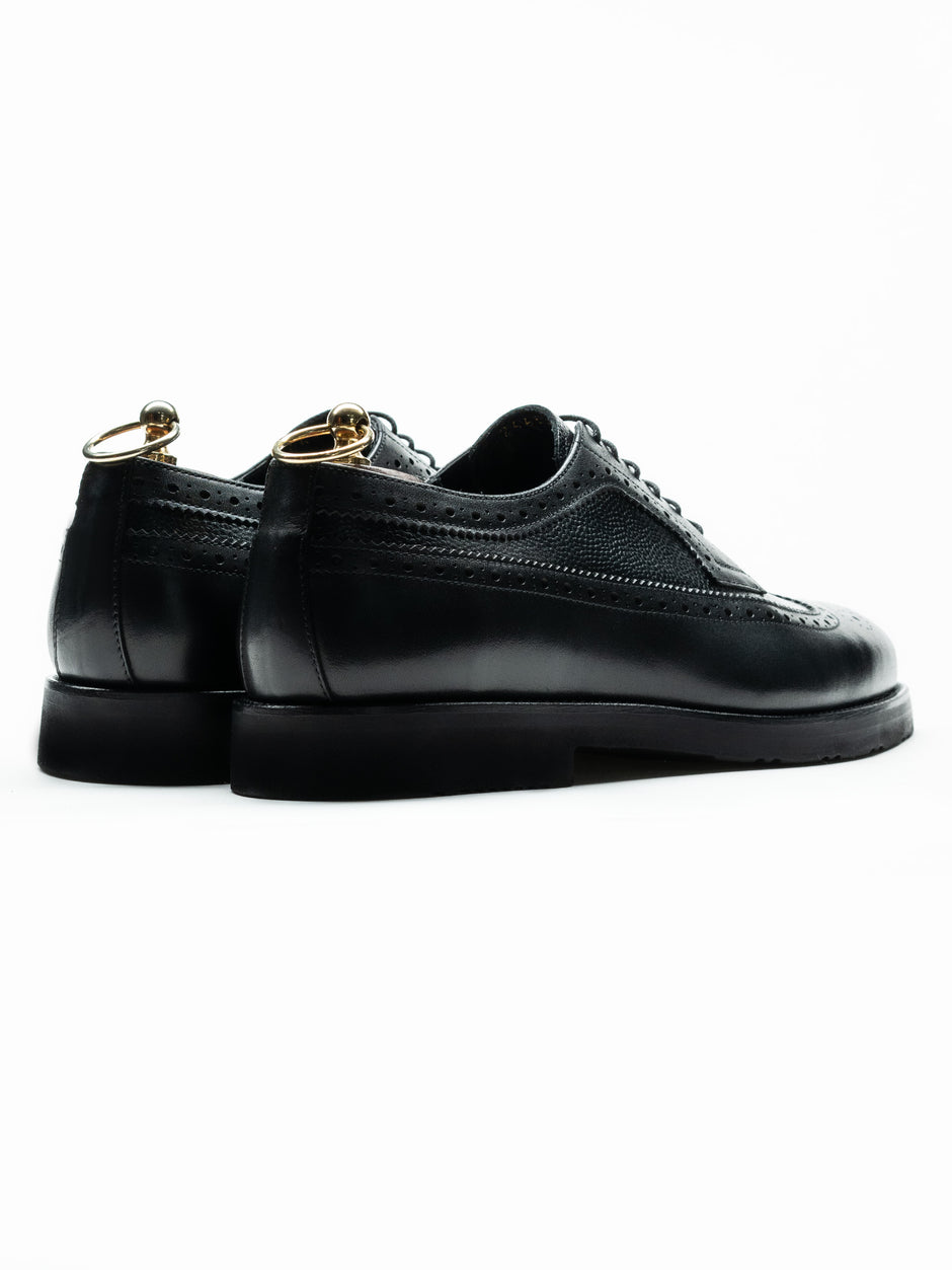 Pantofi Negri Barbati Eleganti & Business All Season Design Derby Brogue 100% Piele Naturala BMan0410 (4)